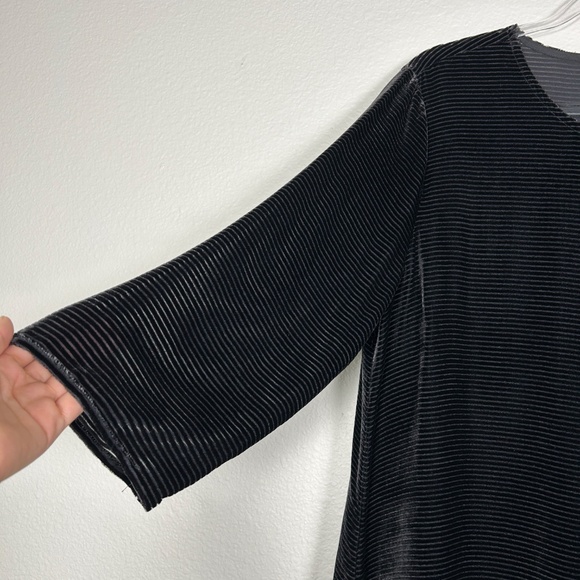 Eileen Fisher size L tunic top black burnout velvet stripe 3/4 sleeve see though - Picture 4 of 13